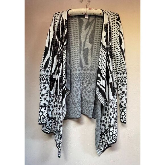 Chico's Sweaters - Chico's Women's Size 1 Waterfall Open Front Cardigan Sweater Sequins Black White